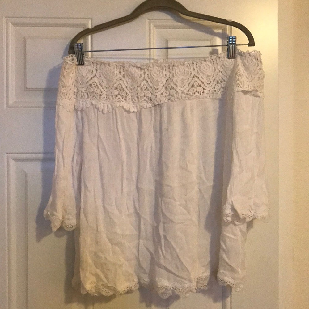White lace off the shoulder blouse